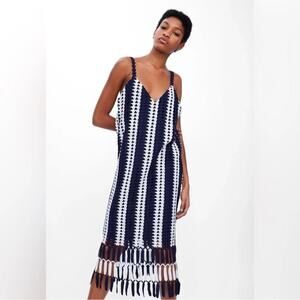 Zara Navy and White Crochet Midi Dress